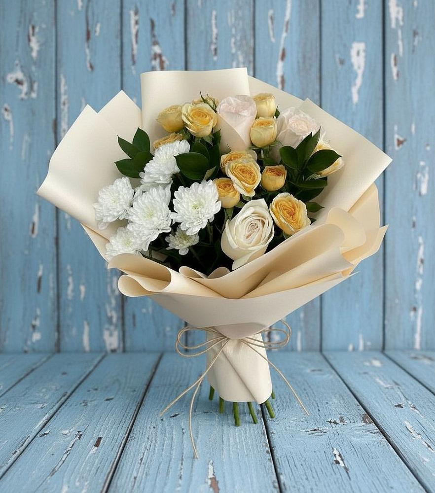 Букет цветов из: Розы и Хризантемы в Каргате