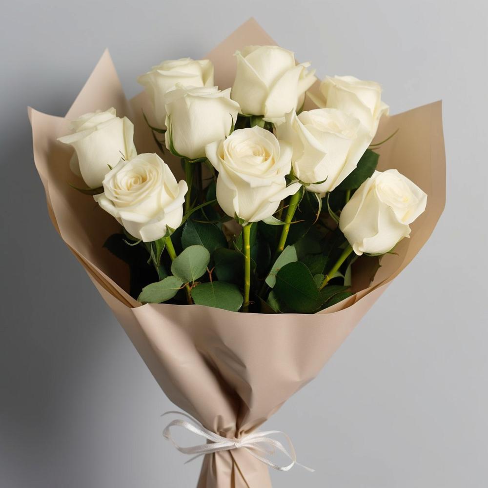 Букет 9 Белых роз Эдлесс Лав в Каргате