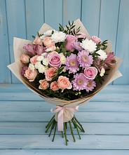 Букет цветов из:  Хризантемы, Розы и Альстромерии #REPLACE_PRED# Каргате